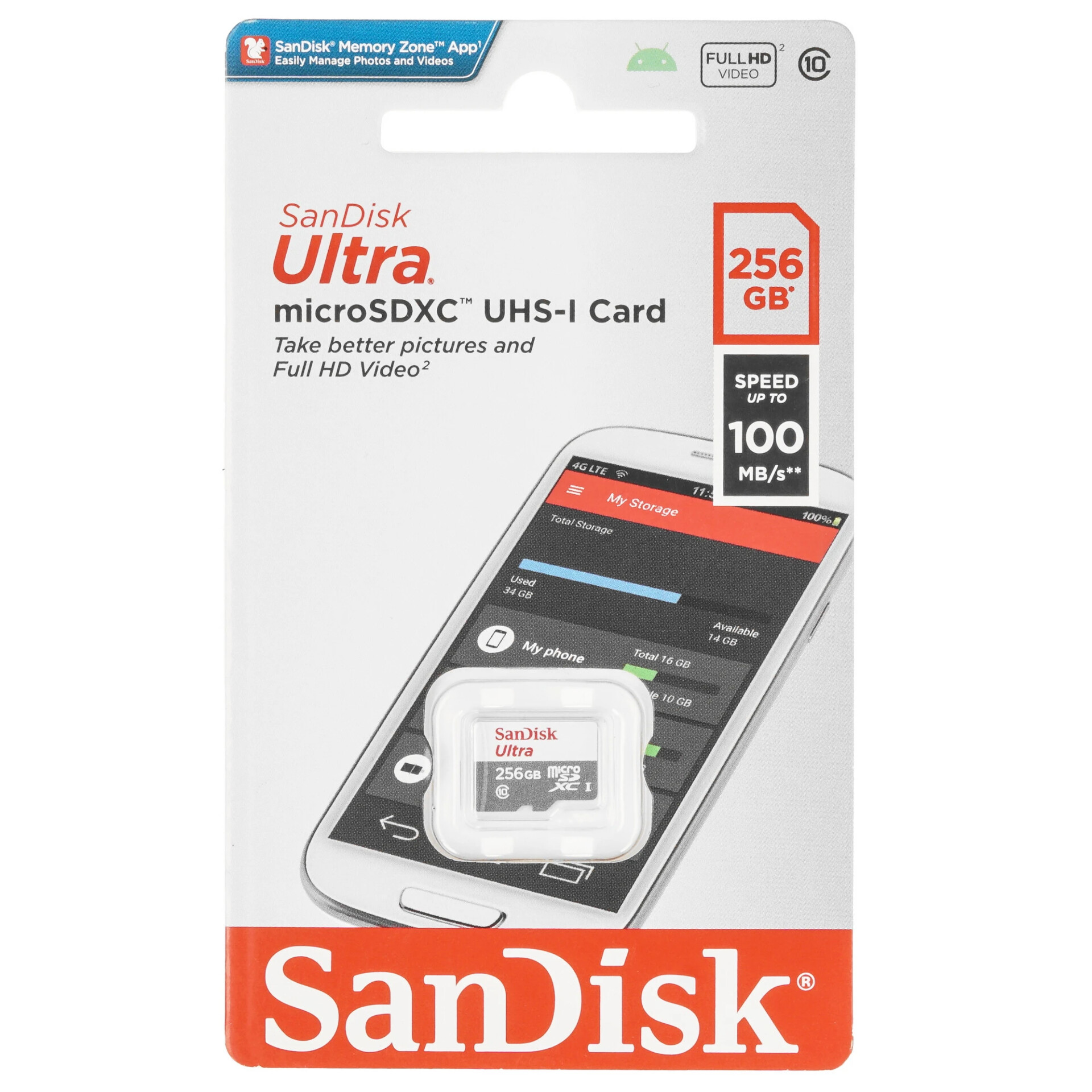 Карта памяти SanDisk Ultra microSDXC 256 ГБ [SDSQUNR-256G-GN3MN]