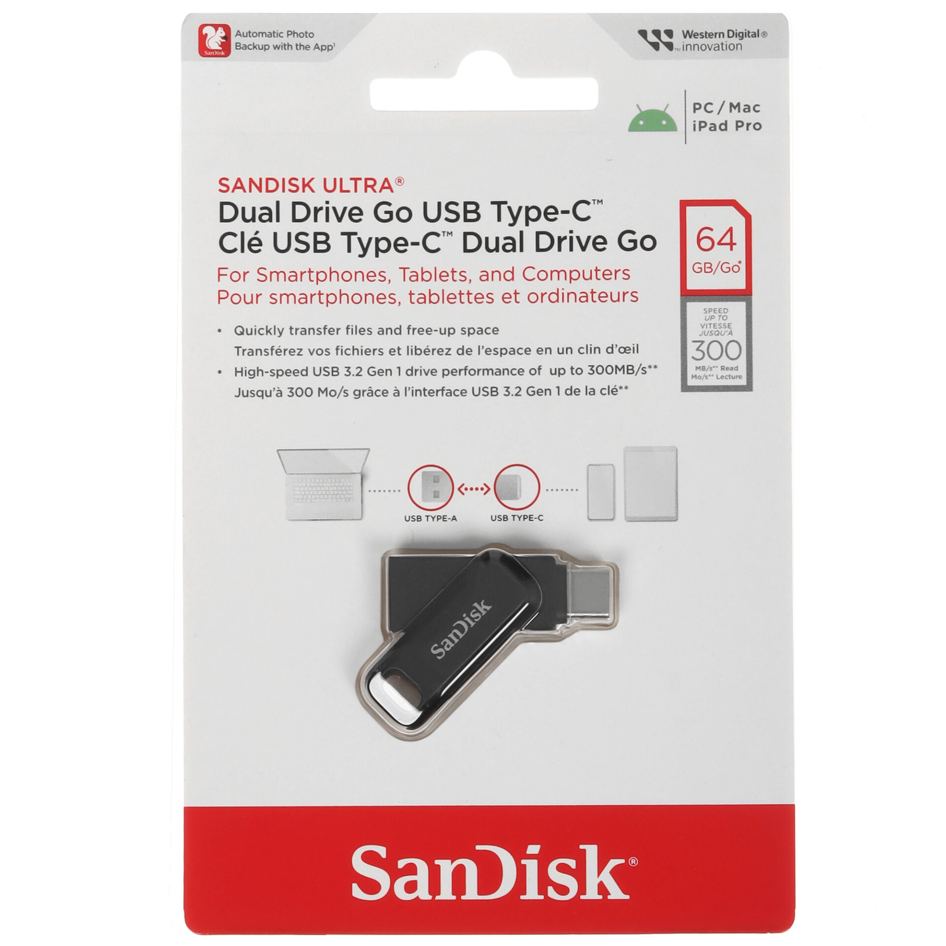 Память OTG USB Flash 64 ГБ SanDisk Ultra Dual Drive Go [SDDDC3-064G-G46]