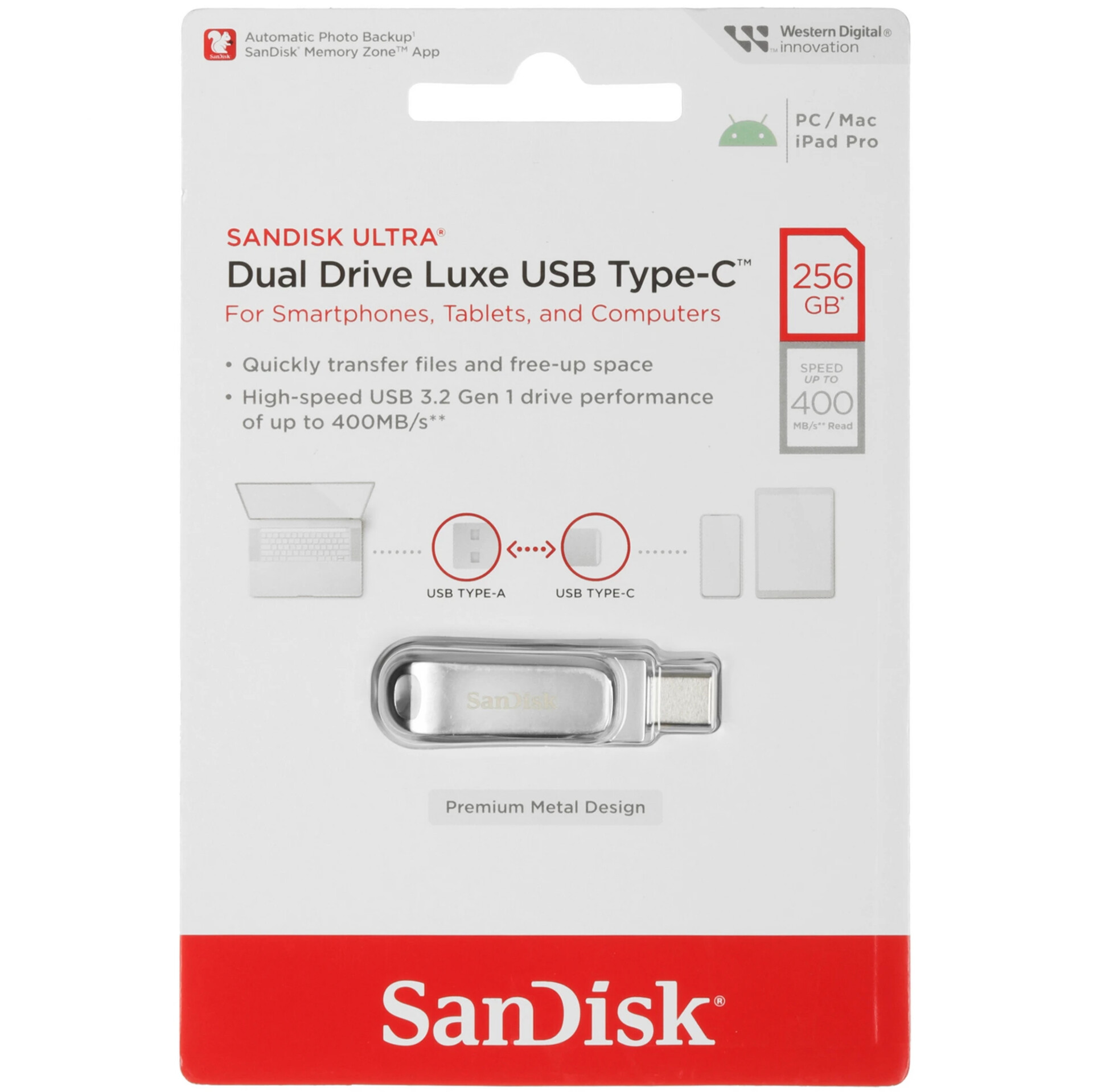 Память OTG USB Flash 256 ГБ SanDisk Ultra Dual Drive Luxe [SDDDC4-256G-G46]