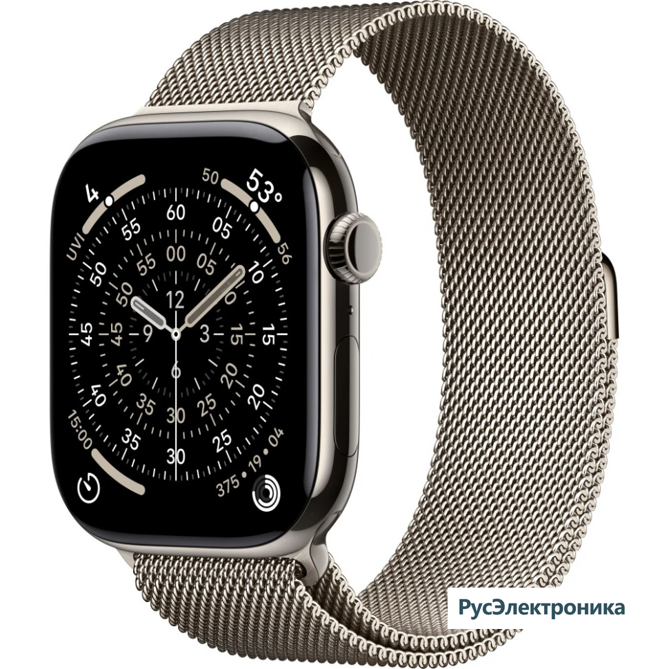 Часы Apple Watch Series 11 (2025), 42 мм, корпус из титана цвета «Natural», ремешок Titanium Milanese Loop цвета «Natural», бежевый