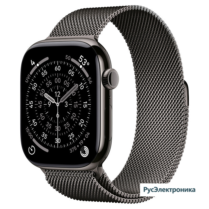 Часы Apple Watch Series 11 (2025), 46 мм, корпус из титана цвета «Slate», ремешок Titanium Milanese Loop цвета «Slate», чёрный