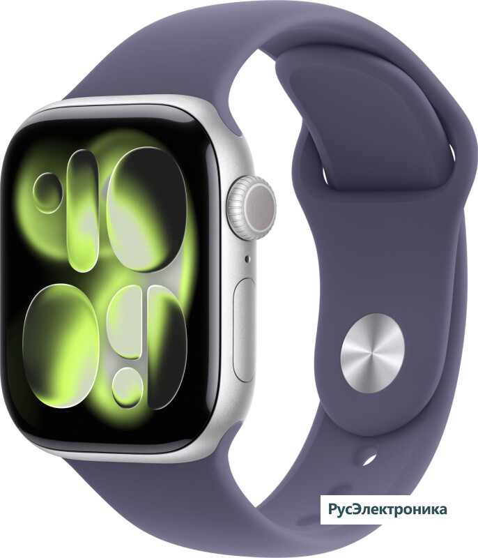 Часы Apple Watch Series 11 (2025), 46 мм, корпус из алюминия цвета «Silver», ремешок Sport Band цвета «Purple Fog», фиолетовый