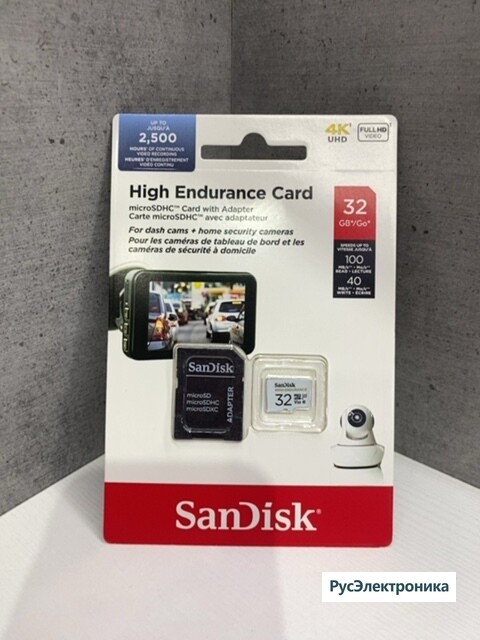 Карта памяти 32GB MicroSD SanDisk High Endurance + SD адаптер [SDSQQNR-032G-GN6IA]