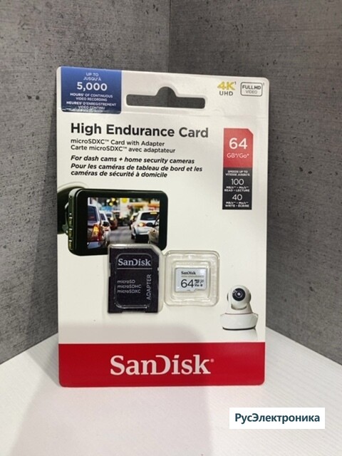 Карта памяти microSDXC 64Gb Sandisk High Endurance UHS-I U3 V30 + ADP [SDQQNR-064G-GN6IA]