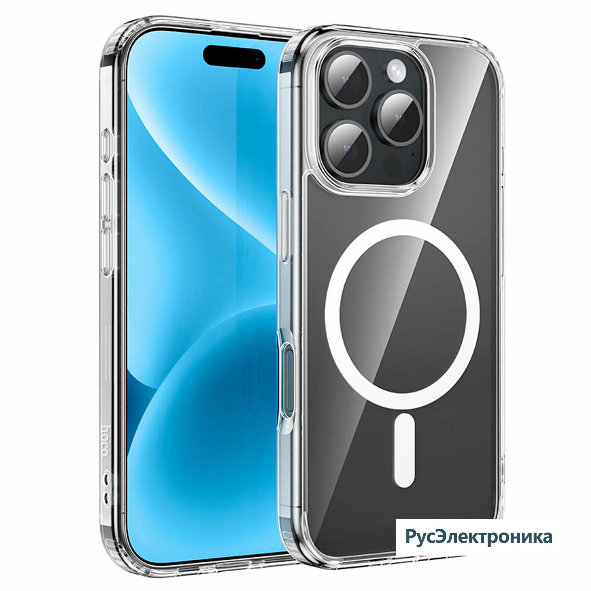 Чехол c магнитным кольцом HOCO Light series TPU case для iPhone 16 Pro With MagSafe, прозрачный