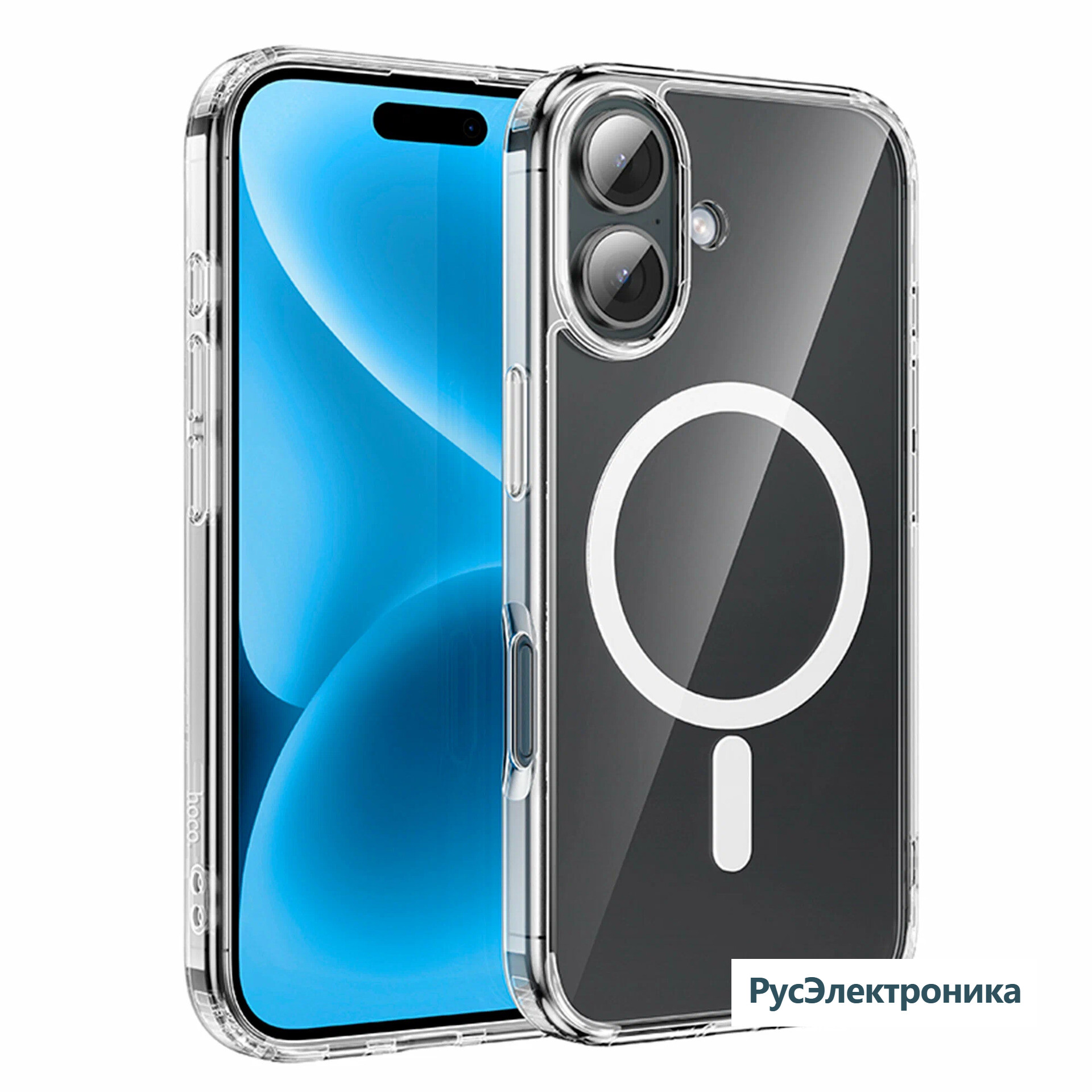 Чехол c магнитным кольцом HOCO Light series TPU case для iPhone 16 With MagSafe, прозрачный