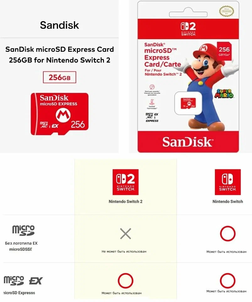 Карта памяти для Nintendo Switch 2 SanDisk MicroSD Express Card 256Gb