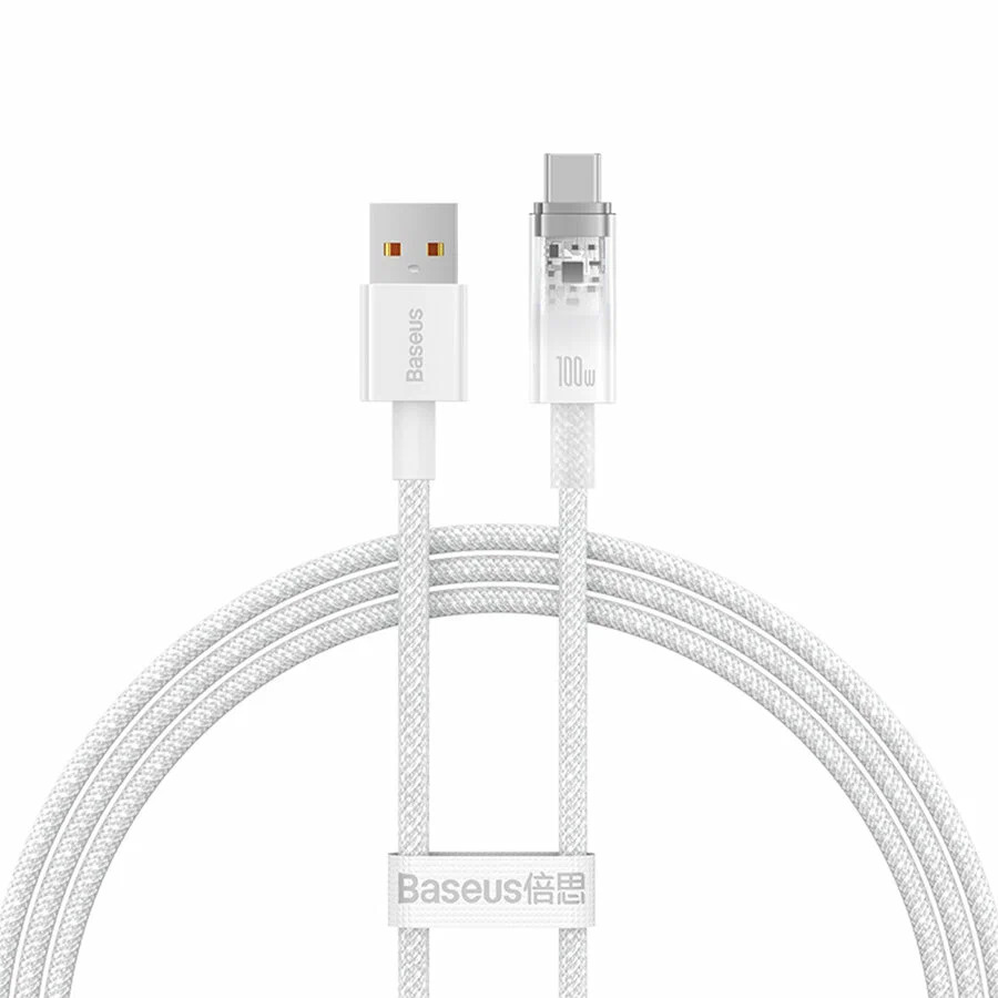 Кабель Baseus Explorer Series Fast Charging Cable with Smart Temperature Control Type-C to Type-C 100W 1m Stellar, белый