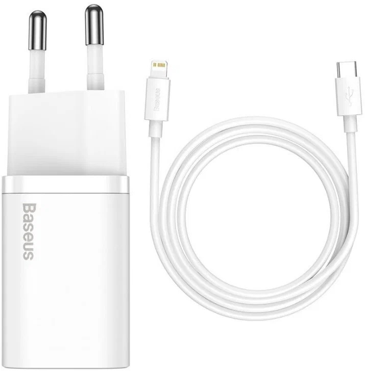Блок питание + кабель Baseus Super Si Quick Charger 1C 20W EU Sets White With Superior Series Fast Charging Data Cable Type-C to iP PD 20W 1m, белый