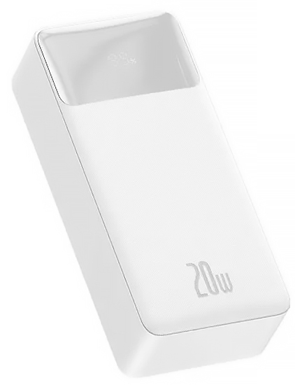 Внешний аккумулятор Baseus Bipow Digital Display Fast Charge Power Bank 30000mAh 20W White Overseas Edition With Simple Series Charging Cable USB to Micro 25cm, белый