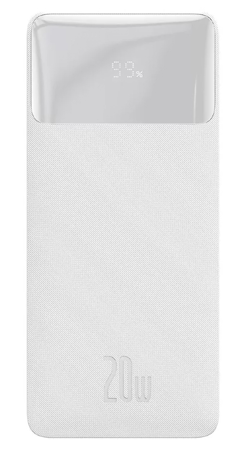 Внешний аккумулятор Baseus Bipow Digital Display Fast Charge Power Bank 30000mAh 20W White Overseas Edition With Simple Series Charging Cable USB to Micro 25cm, белый