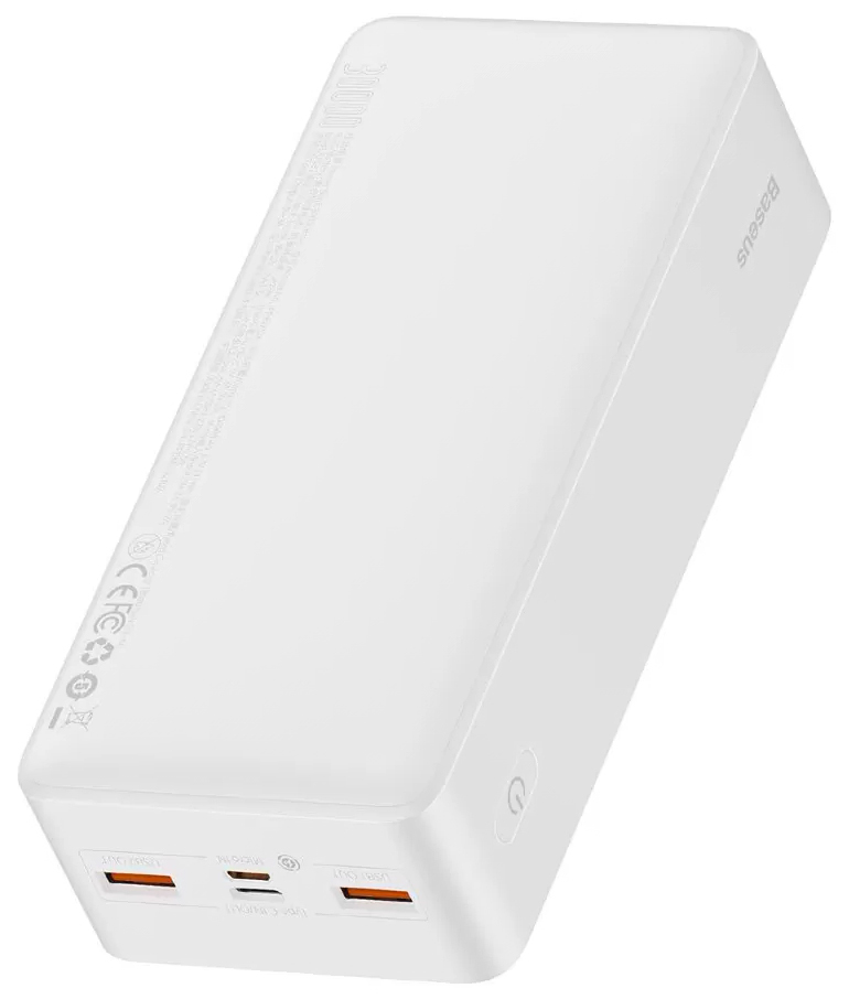 Внешний аккумулятор Baseus Bipow Digital Display Fast Charge Power Bank 30000mAh 20W White Overseas Edition With Simple Series Charging Cable USB to Micro 25cm, белый
