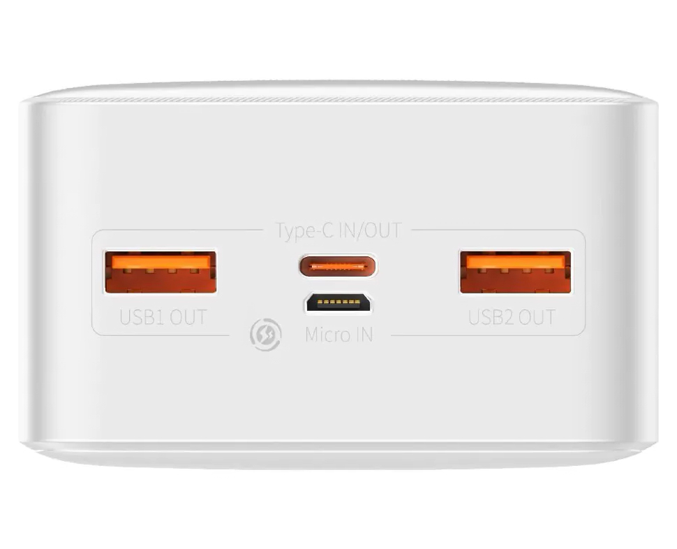Внешний аккумулятор Baseus Bipow Digital Display Fast Charge Power Bank 30000mAh 20W White Overseas Edition With Simple Series Charging Cable USB to Micro 25cm, белый