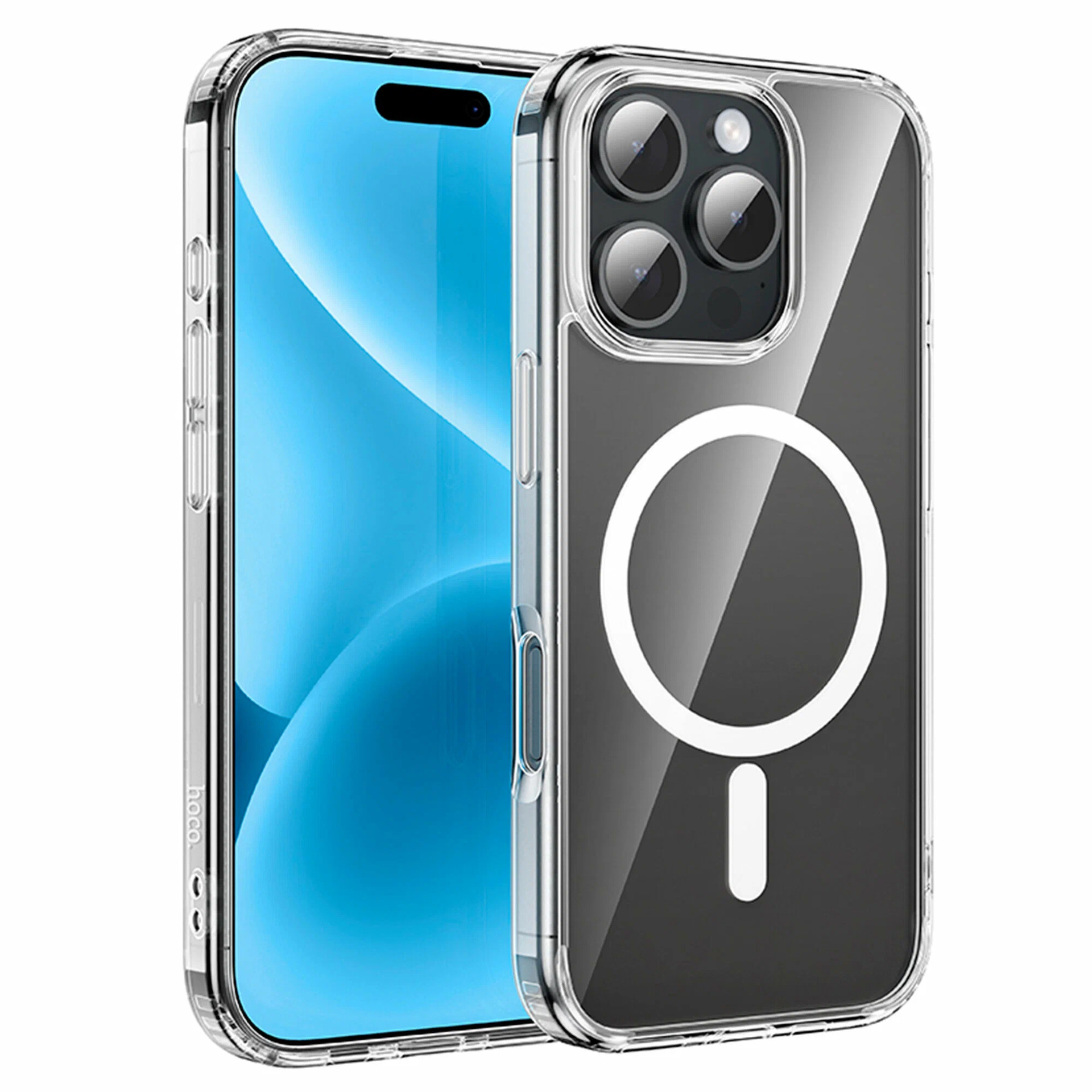Чехол c магнитным кольцом HOCO Light series TPU case для iPhone 16 Pro With MagSafe, прозрачный