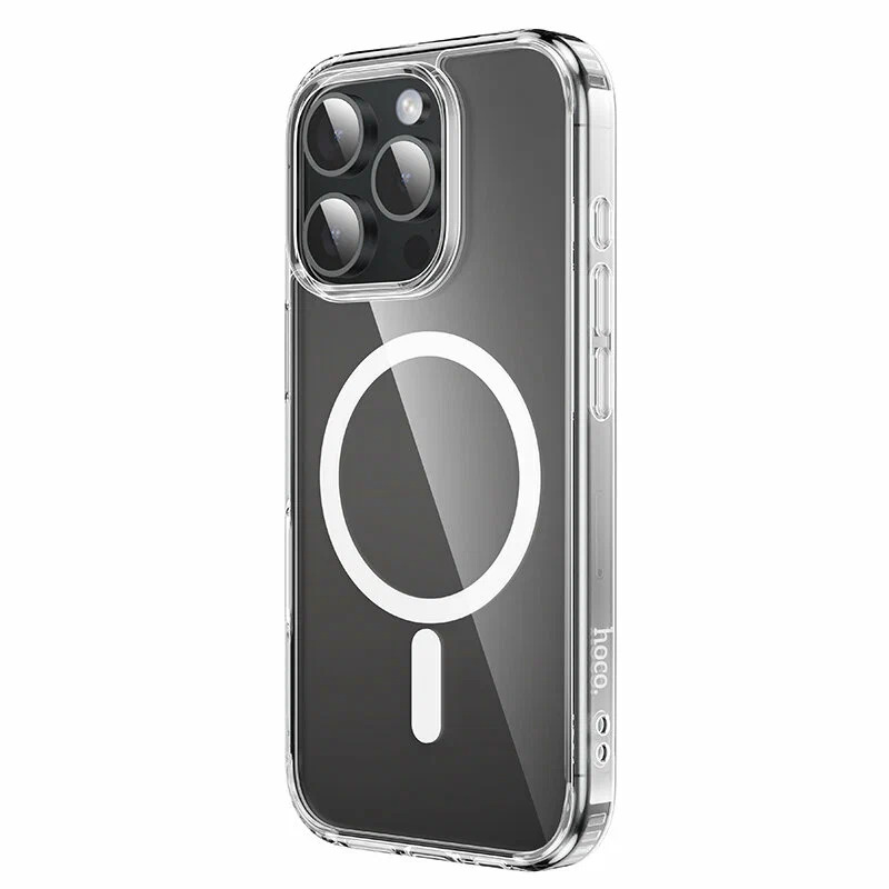 Чехол c магнитным кольцом HOCO Light series TPU case для iPhone 16 Pro With MagSafe, прозрачный