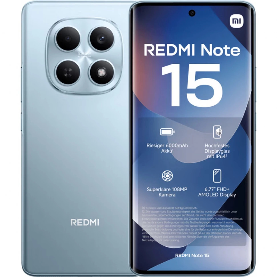 Смартфон Xiaomi Redmi Note 15 4G 6/128Gb, ледяной синий (Glacier Blue)