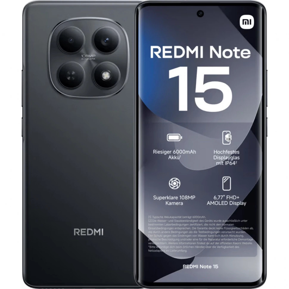 Смартфон Xiaomi Redmi Note 15 4G 6/128Gb, чёрный (Black)