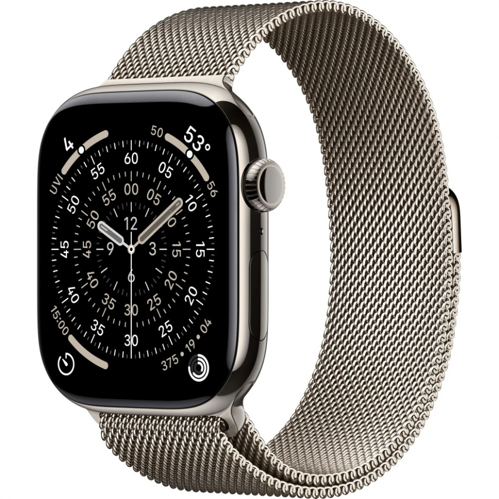 Часы Apple Watch Series 11 (2025), 42 мм, корпус из титана цвета «Natural», ремешок Titanium Milanese Loop цвета «Natural», бежевый