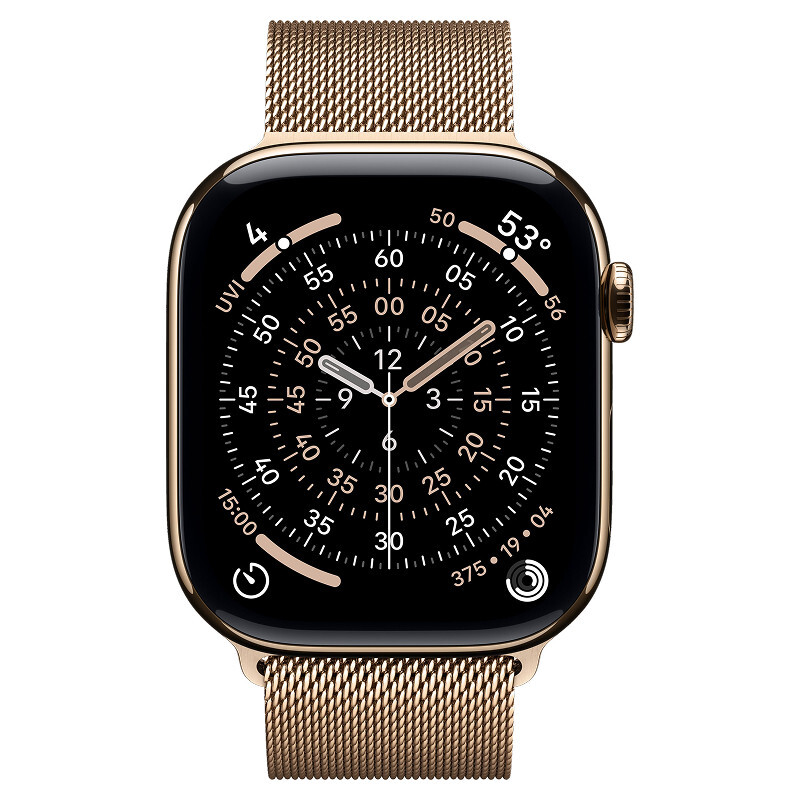 Часы Apple Watch Series 11 (2025), 46 мм, корпус из титана цвета «Gold», ремешок Titanium Milanese Loop цвета «Gold», золотой