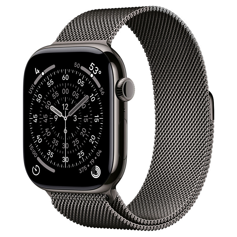 Часы Apple Watch Series 11 (2025), 46 мм, корпус из титана цвета «Slate», ремешок Titanium Milanese Loop цвета «Slate», чёрный