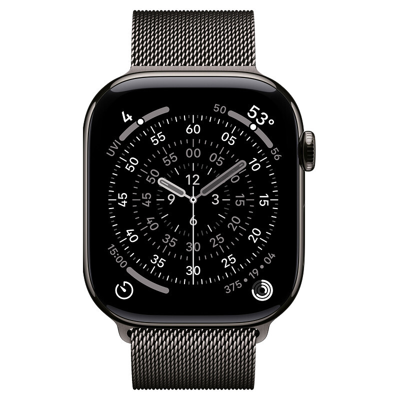 Часы Apple Watch Series 11 (2025), 46 мм, корпус из титана цвета «Slate», ремешок Titanium Milanese Loop цвета «Slate», чёрный