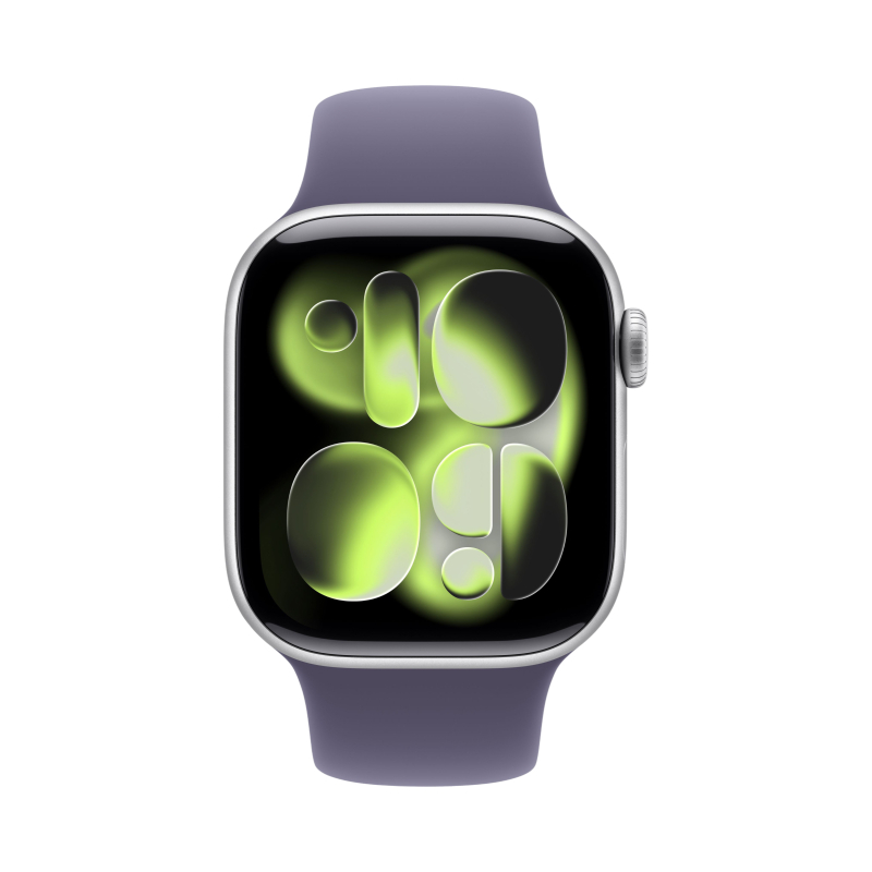 Часы Apple Watch Series 11 (2025), 42 мм, корпус из алюминия цвета «Silver», ремешок Sport Band цвета «Purple Fog», фиолетовый