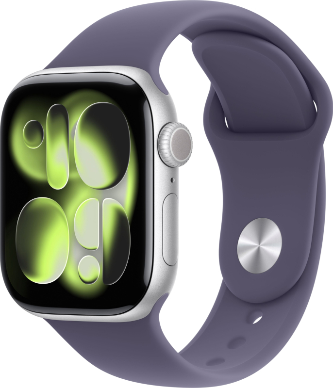 Часы Apple Watch Series 11 (2025), 46 мм, корпус из алюминия цвета «Silver», ремешок Sport Band цвета «Purple Fog», фиолетовый