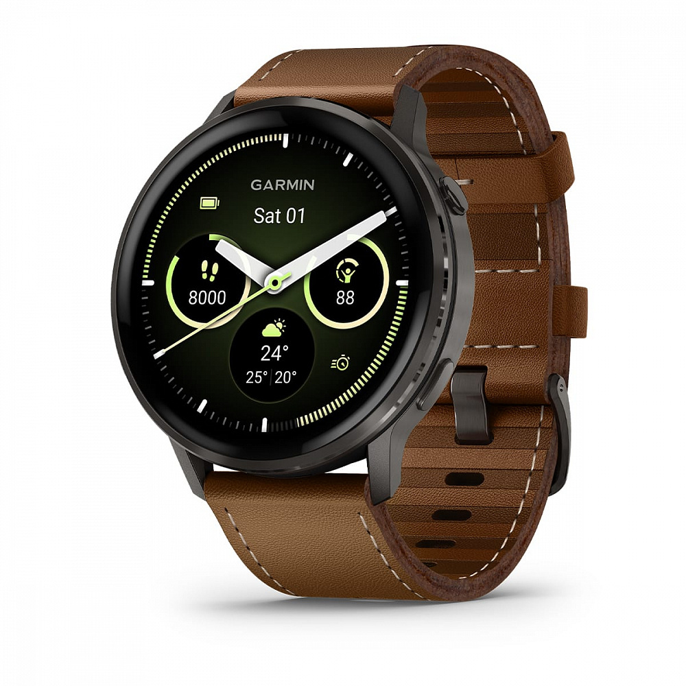 Умные часы Garmin Venu 4 (010-03014-03) 45 мм, Slate Bezel With Black Silicone Band And Brown Leather Band