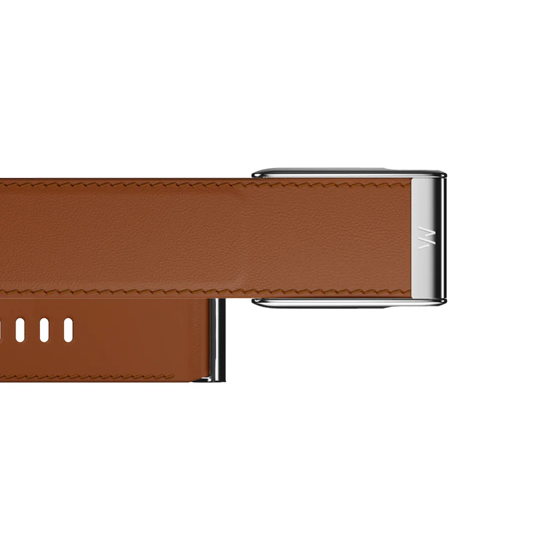 Ремешок Whoop LeatherLuxe кожаный широкий для Whoop Life MG, каштановый/кремовый/титан (Chestnut/Cream/Titanium)