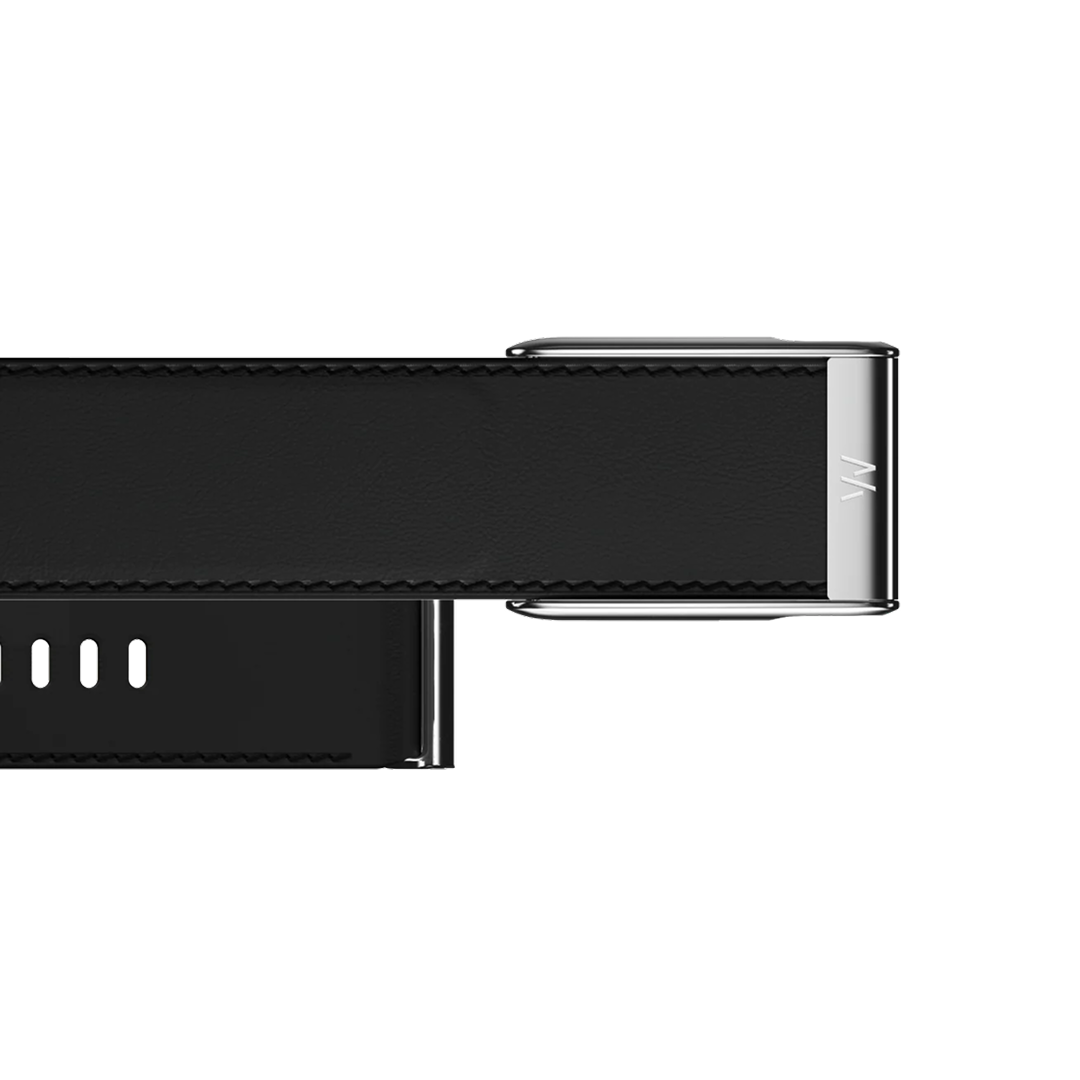 Ремешок Whoop LeatherLuxe кожаный широкий для Whoop Life MG, чёрный/кремовый/титан (Black/Cream/Titanium)