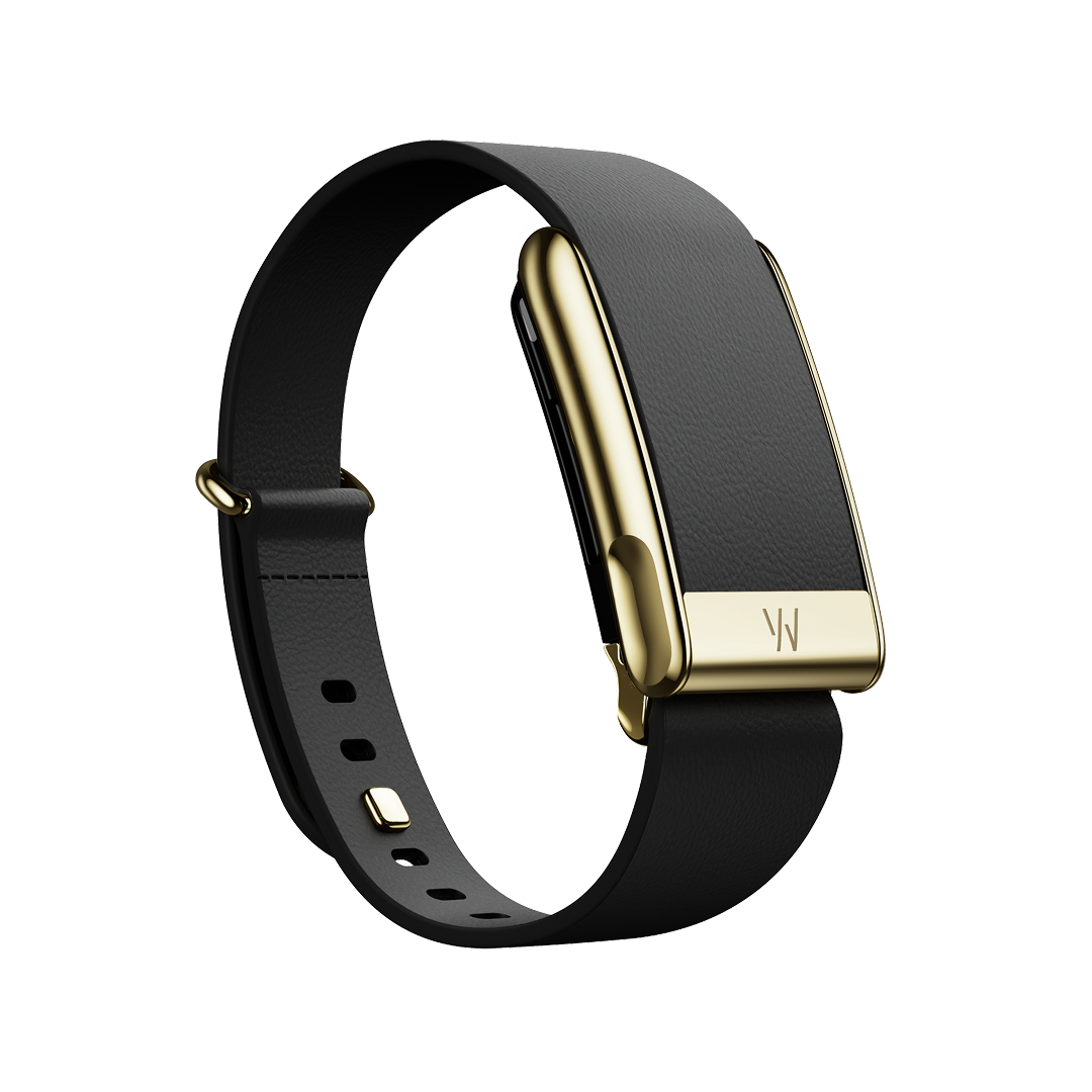 Ремешок Whoop LeatherLuxe кожаный узкий для Whoop Life MG, чёрный/золото (Black/Gold)