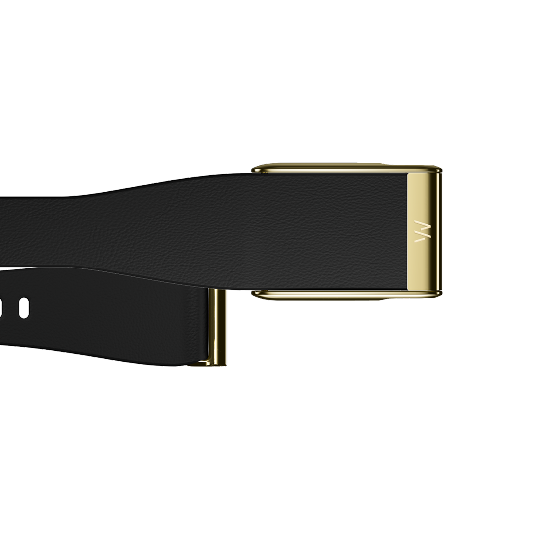 Ремешок Whoop LeatherLuxe кожаный узкий для Whoop Life MG, чёрный/золото (Black/Gold)