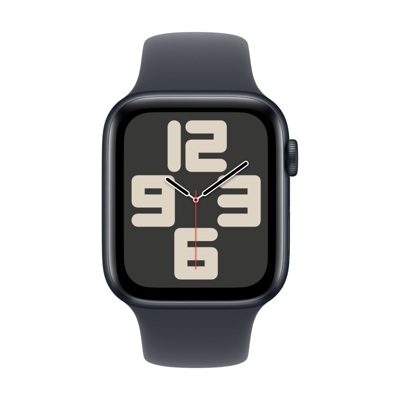 Часы Apple Watch SE (2024), 44 мм, корпус из алюминия цвета «Midnight», ремешок Sport Band цвета «Midnight», чёрный
