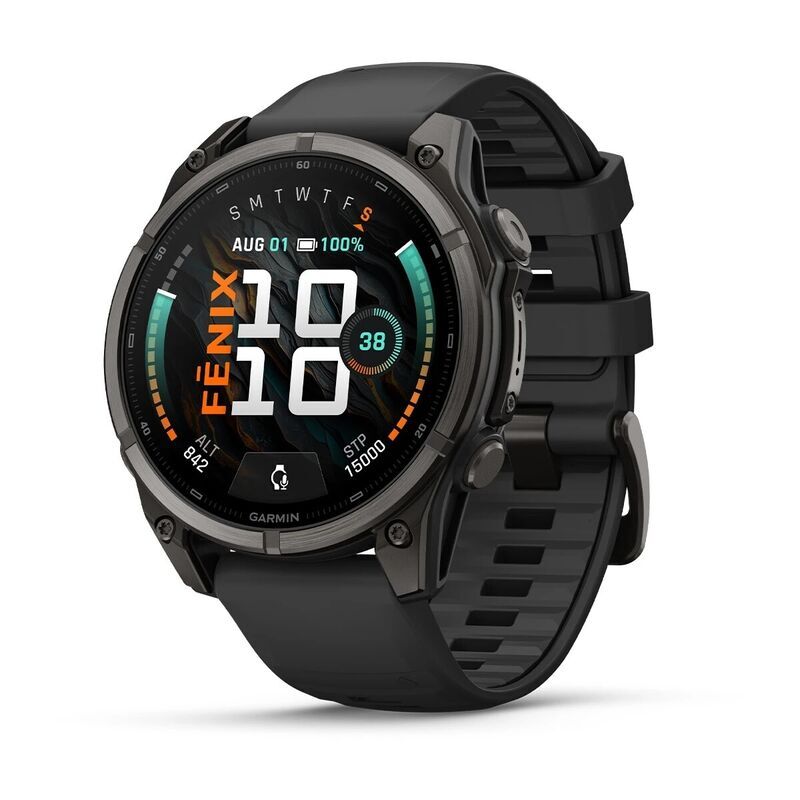 Умные часы Garmin FENIX 9 (010-04762-11) 47 мм, AMOLED, титановый, угольно-серый DLC, чёрный силиконовый ремешок