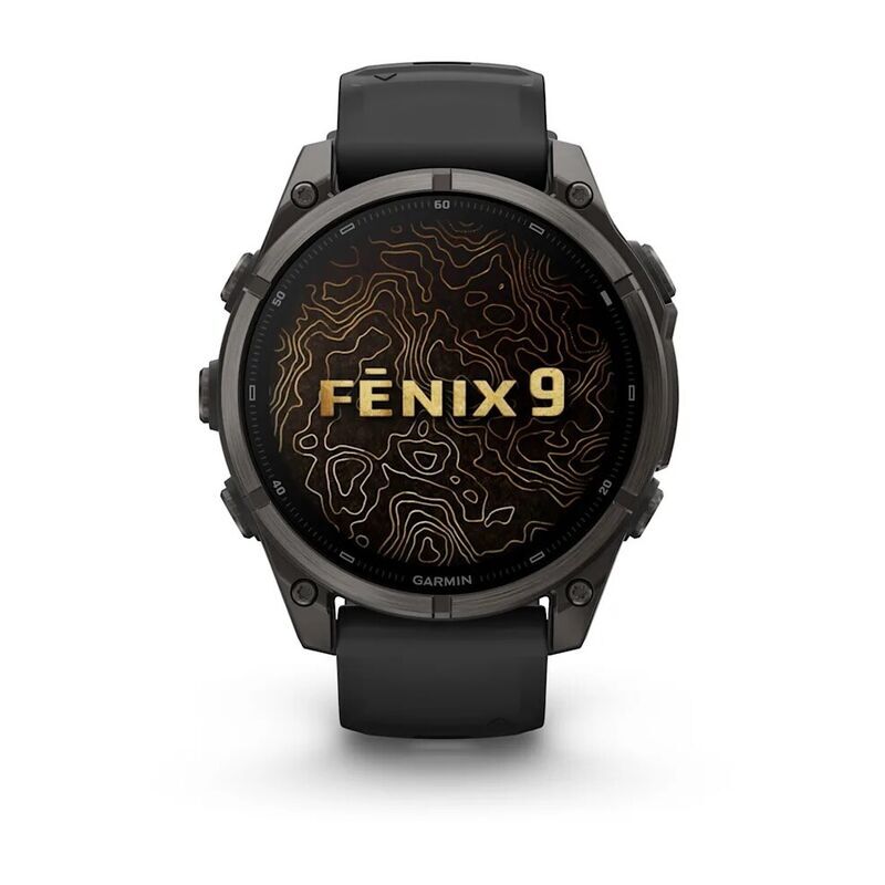 Умные часы Garmin FENIX 9 (010-04762-11) 47 мм, AMOLED, титановый, угольно-серый DLC, чёрный силиконовый ремешок