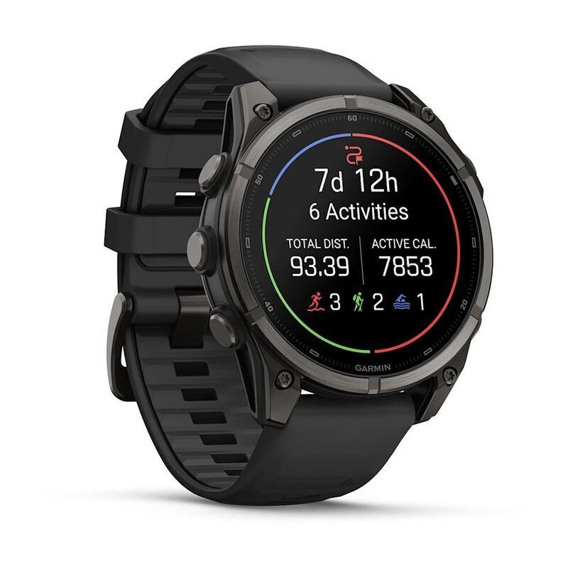 Умные часы Garmin FENIX 9 (010-04762-11) 47 мм, AMOLED, титановый, угольно-серый DLC, чёрный силиконовый ремешок