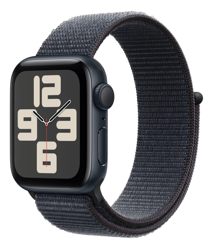 Часы Apple Watch SE (2024), 40 мм, корпус из алюминия цвета «Midnight», ремешок Sport Loop цвета «Midnight», чёрный