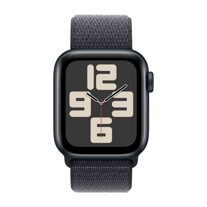 Часы Apple Watch SE (2024), 40 мм, корпус из алюминия цвета «Midnight», ремешок Sport Loop цвета «Midnight», чёрный