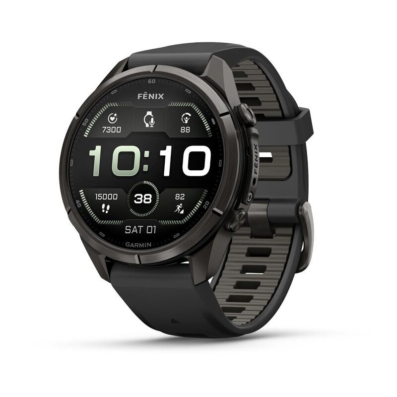 Умные часы Garmin FENIX 9 Pro (010-04335-11) 43 мм, AMOLED, inReach, LTE, DLC титановый чёрный, чёрный силиконовый ремешок