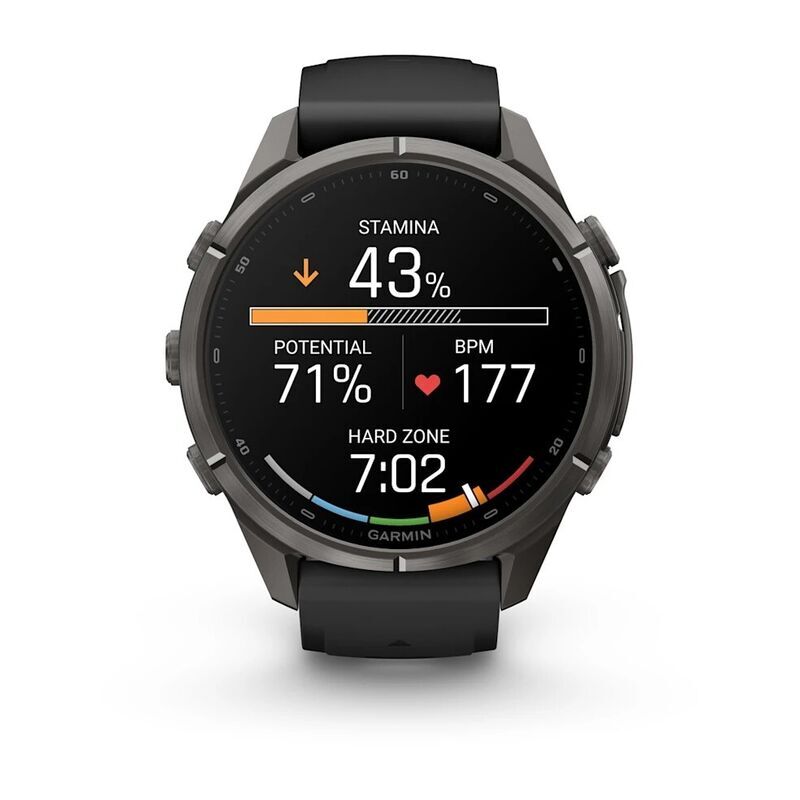 Умные часы Garmin FENIX 9 Pro (010-04335-11) 43 мм, AMOLED, inReach, LTE, DLC титановый чёрный, чёрный силиконовый ремешок