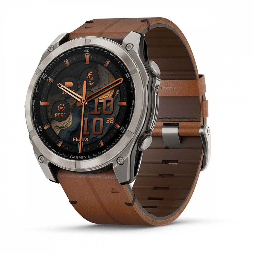 Умные часы Garmin FENIX 8 (010-02905-40) 51 мм Amoled Sapphire Bare Titanium Black with Chestnut Leather Band+Grapphite Silicone Band