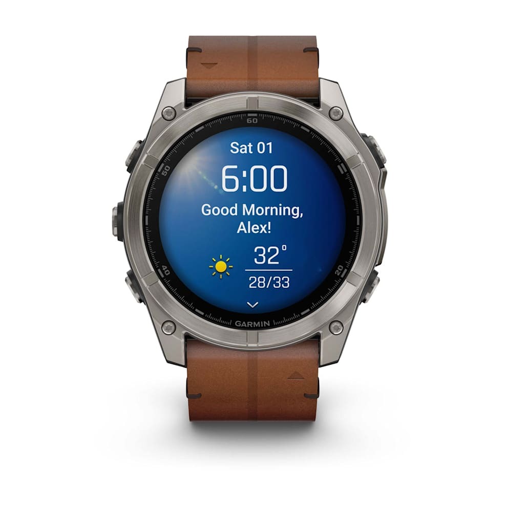 Умные часы Garmin FENIX 8 (010-02905-40) 51 мм Amoled Sapphire Bare Titanium Black with Chestnut Leather Band+Grapphite Silicone Band
