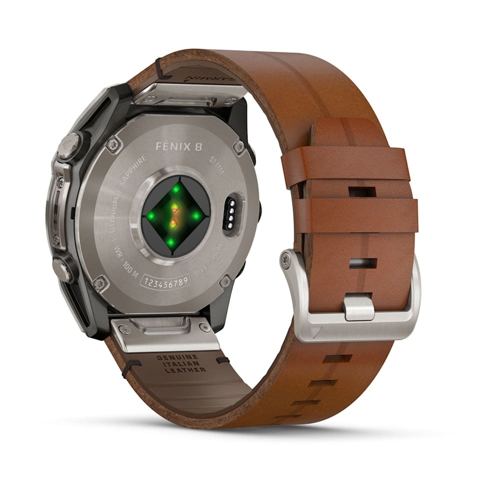 Умные часы Garmin FENIX 8 (010-02905-40) 51 мм Amoled Sapphire Bare Titanium Black with Chestnut Leather Band+Grapphite Silicone Band