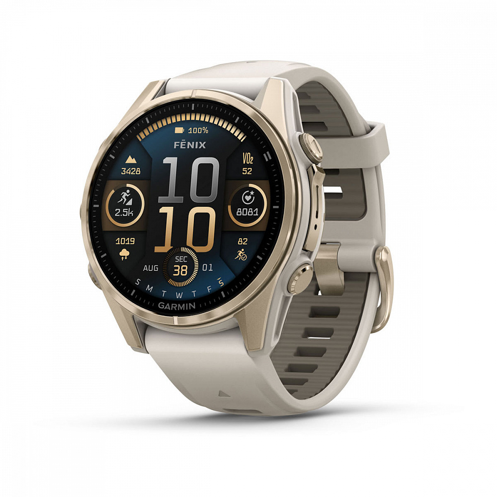 Умные часы Garmin FENIX 8 (010-02903-11) 43 мм Amoled Sapphire Soft Gold with Fog Gray/Dark Sandstone Silicone Band