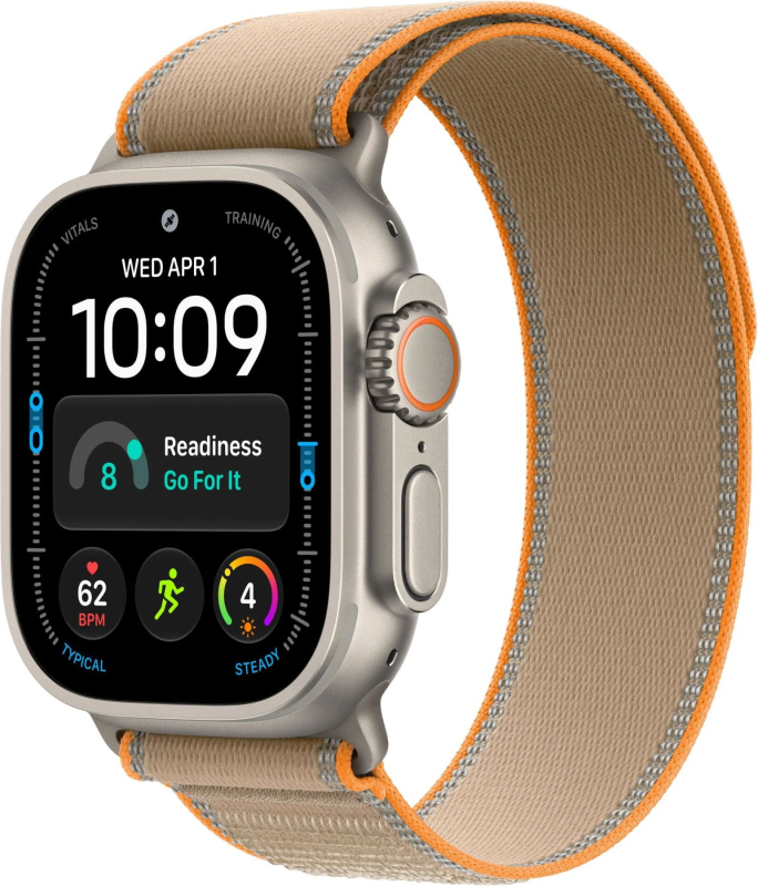 Часы Apple Watch Ultra 4 (2026), 49 мм, корпус из титана цвета «Natural», ремешок Trail Loop цвета «Sand», песочный