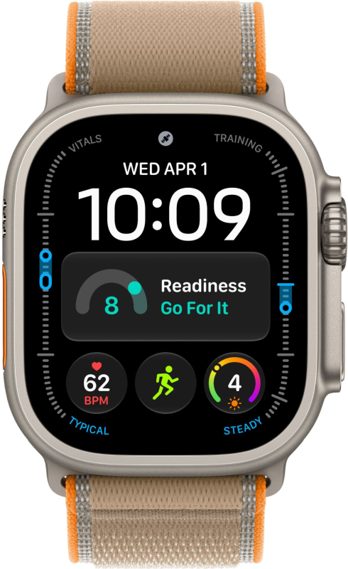 Часы Apple Watch Ultra 4 (2026), 49 мм, корпус из титана цвета «Natural», ремешок Trail Loop цвета «Sand», песочный