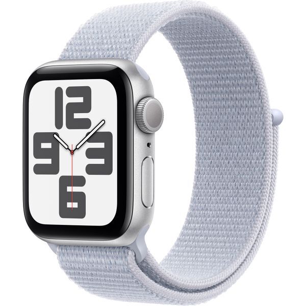 Часы Apple Watch SE (2024), 40 мм, корпус из алюминия цвета «Silver», ремешок Sport Loop цвета «Denim», голубой