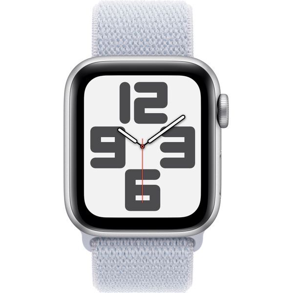 Часы Apple Watch SE (2024), 40 мм, корпус из алюминия цвета «Silver», ремешок Sport Loop цвета «Denim», голубой