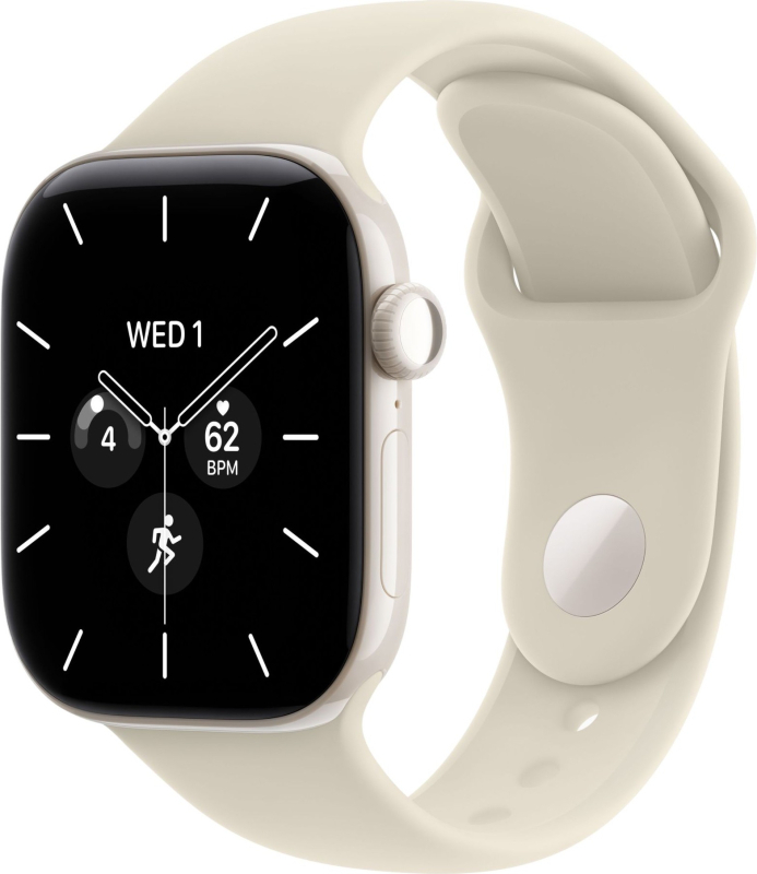 Часы Apple Watch Series 12 (2026), 46 мм, корпус из керамики цвета «Pearl White», ремешок Sport Band цвета «Sand», песочный