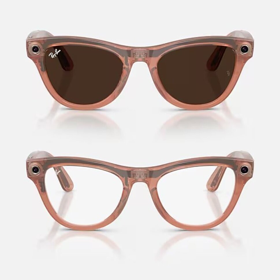 Умные очки Ray-Ban Meta Skyler Gen 2 RW4014 (глянцевая персиковая оправа, линзы с коричневым автозатемнением)